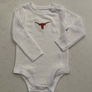 White Baby Bodysuit with burnt orange Longhorn